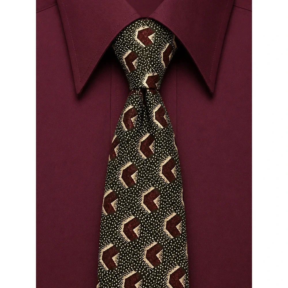 Austin Grey Mens Silk Necktie Burgundy Green Geometric Pattern Classic Tie